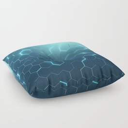 Abstract blue of futuristic surface hexagon pattern with light rays Floor Pillow