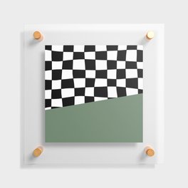 Checkered Stripe Block (sage green/black/white) Floating Acrylic Print