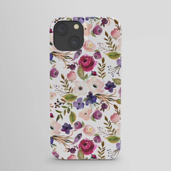 Violet pink yellow green watercolor modern floral pattern iPhone Case