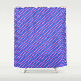[ Thumbnail: Royal Blue & Hot Pink Colored Lines Pattern Shower Curtain ]