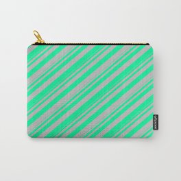 [ Thumbnail: Green & Grey Colored Lines Pattern Carry-All Pouch ]
