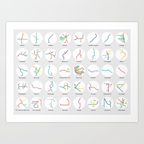 Mini Metros - U.S. and Canada (Color) Art Print