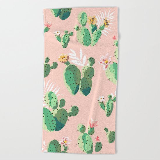 Vintage Cactus Pattern Beach Towel