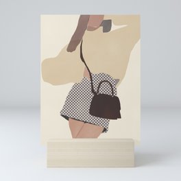 Checked skirt fashion outfit Mini Art Print