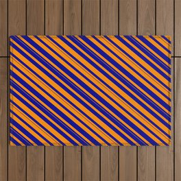 [ Thumbnail: Dark Orange and Dark Blue Colored Lined/Striped Pattern Outdoor Rug ]