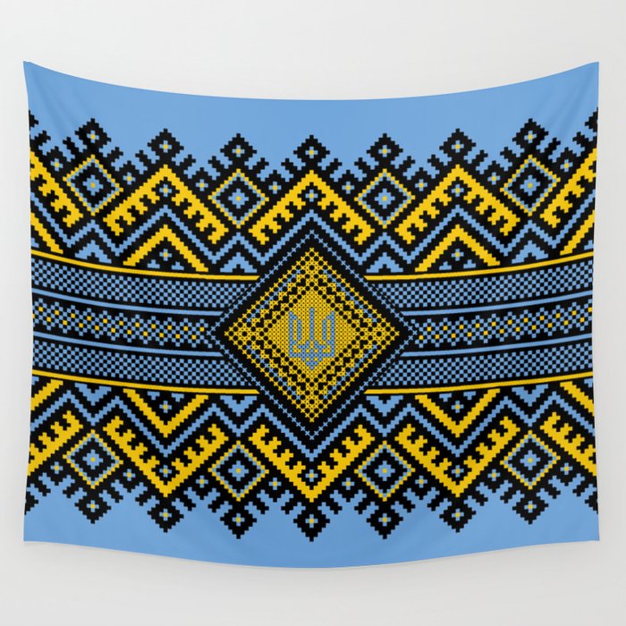 Ukrainian embroidered art with national symbol for home decoration. Wall Tapestry