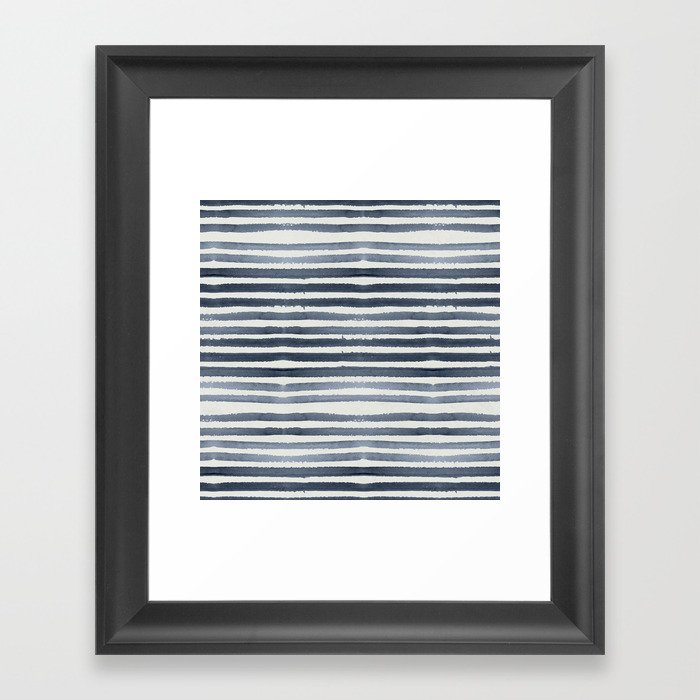 Simply Shibori Stripes Indigo Blue on Lunar Gray Framed Art Print