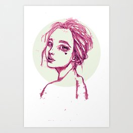 Pink Girl in a Green Circle Art Print