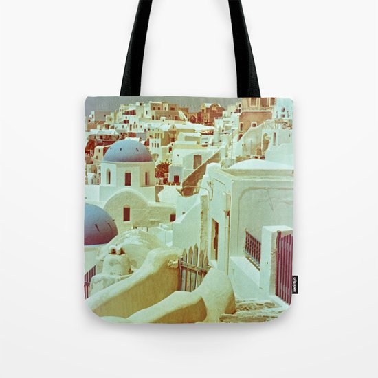Santorini in Raspberry and Blue II: shot using Revolog 600nm special effects film Tote Bag