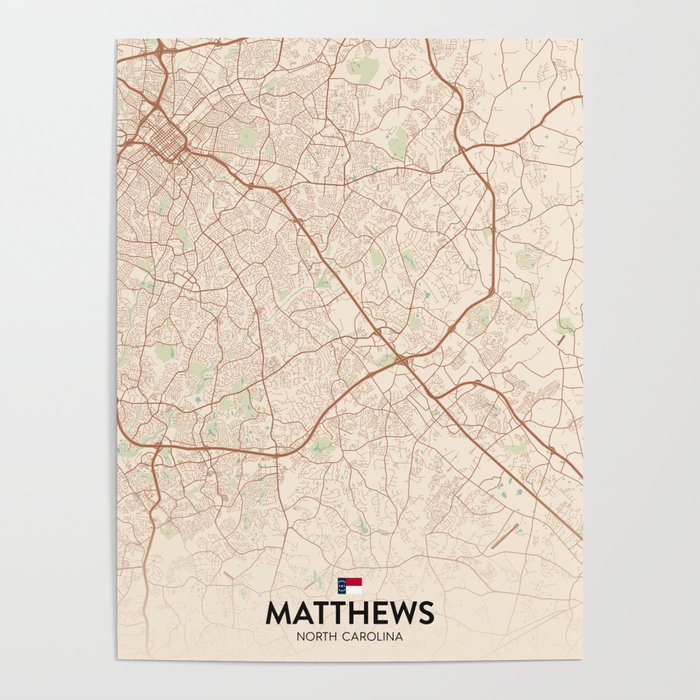 Matthews, North Carolina, United States Vintage City Map Poster by