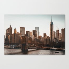 New York City Manhattan Skyline with Brooklyn Bridge at sunset Canvas Print