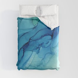 Emerald Sea Waves - Abstract Ombre Flowing Ink Duvet Cover