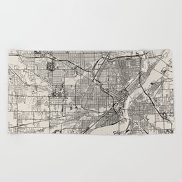 USA, Toledo - Black & White City Map Beach Towel