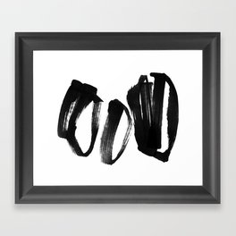 Black and White Abstract Shapes Ink Painting - Horizontal Framed Art Print