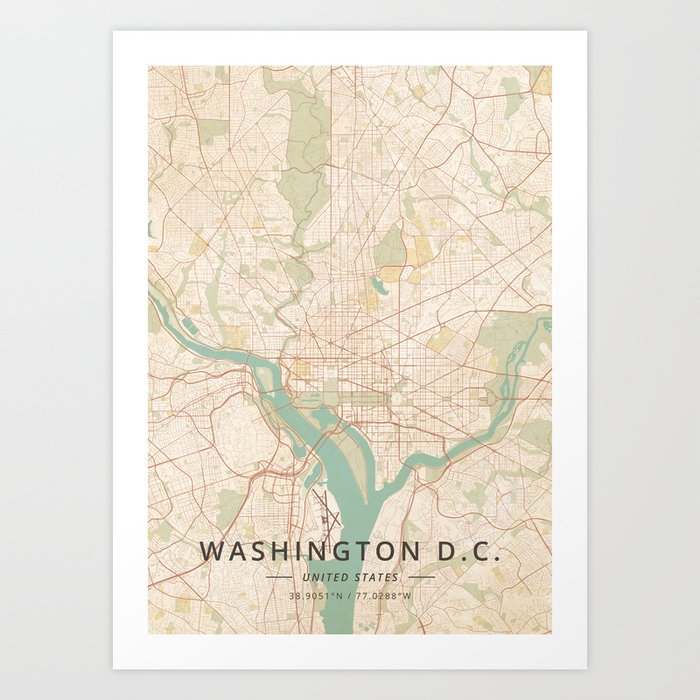 Washington D.C., United States - Vintage Map Kunstdrucke Washington D.C., United States - Vintage Map Kunstdrucke
