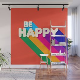 BE HAPPY - rainbow retro typography Wall Mural