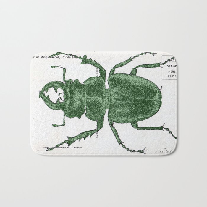 Green Beetle Postcard Bath Mat