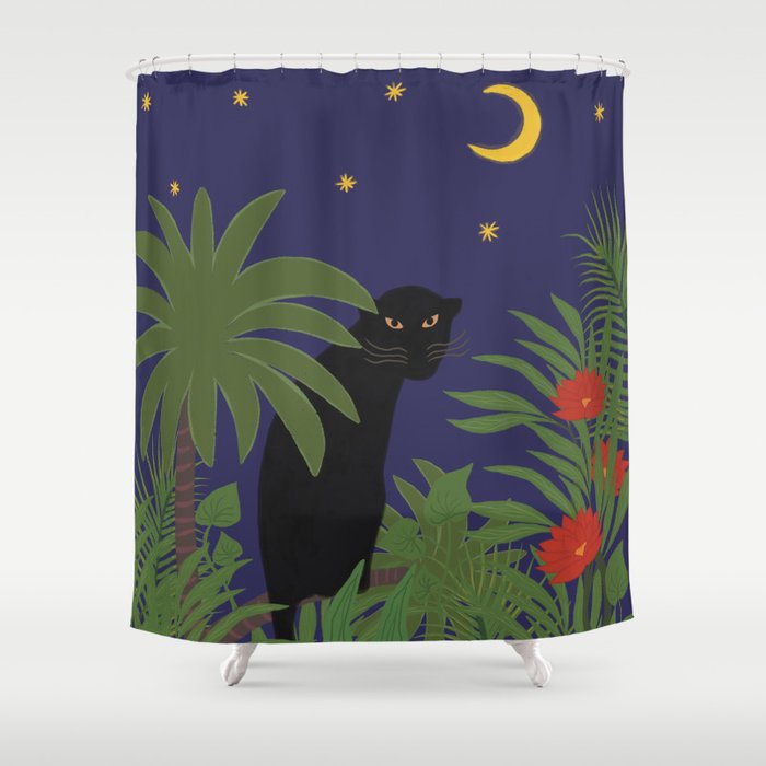 Black Jungle Panther Shower Curtain