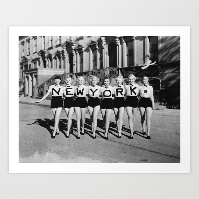 New York girls in the chorus line - vintage mid century photo in B&W Art Print