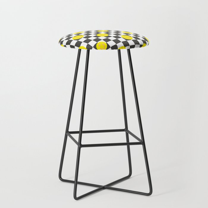 Retro smiling face checker board square pattern Bar Stool