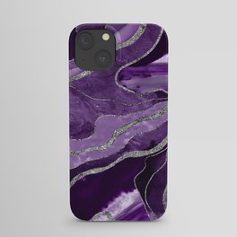 Purple Marble Agate Silver Glitter Glam #1 (Faux Glitter) #decor #art #society6 iPhone Case