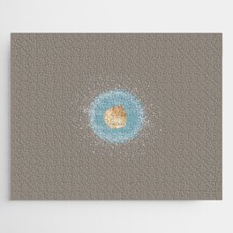 Watercolor Seashell and Blue Circle on Pale Brown Jigsaw Puzzle
