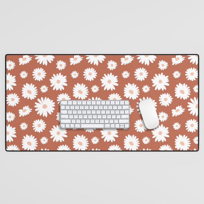 Daisies on Rust Desk Mat