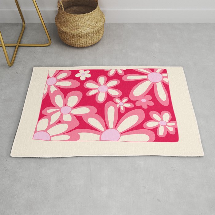 FlowerPower - Red Pink Colourful Retro Minimalistic Art Design Pattern Rug