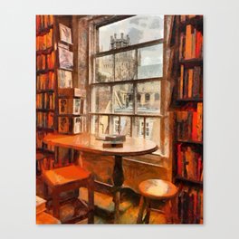 Bookstore with views of the Ely Cathedral in Ely, a historic city in Cambridgeshire, England Canvas Print