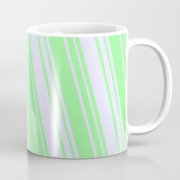 [ Thumbnail: Green & Lavender Colored Striped/Lined Pattern Coffee Mug ]