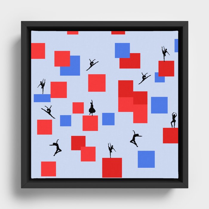 Dancing like Piet Mondrian - Composition in Color A. Composition with Red, and Blue on the light blue background Framed Canvas