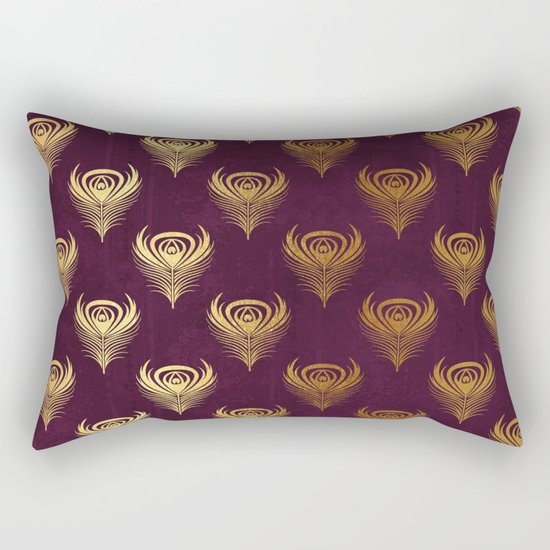 Purple gold peacock feather Rectangular Pillow