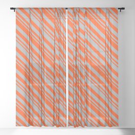 [ Thumbnail: Red & Dark Grey Colored Striped/Lined Pattern Sheer Curtain ]