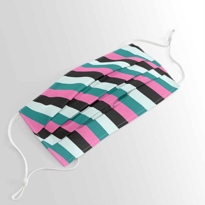 Light Cyan, Teal, Hot Pink, and Black Colored Stripes/Lines Pattern Face Mask