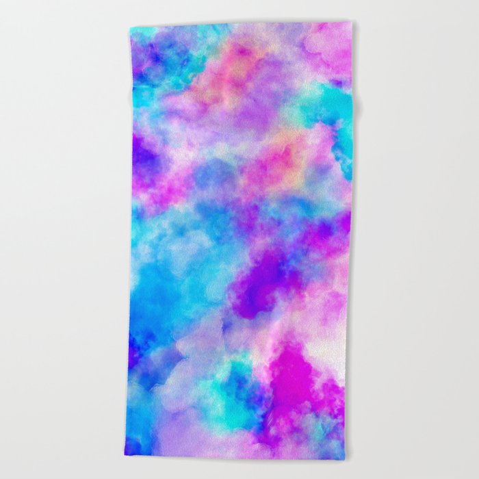 Modern hand painted neon pink teal abstract watercolor Beach Towel