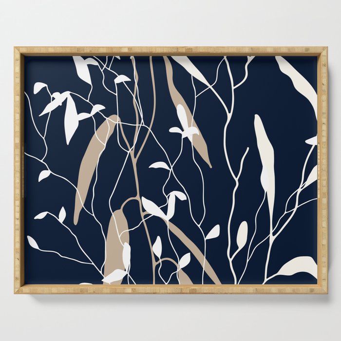 Meadow Grasses Floral on Navy Serving Tray