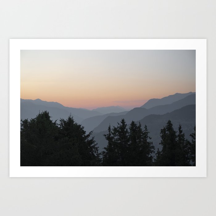 Summer mountain sunset - Courchevel, France - Soft pastel orange and grey travel photography Art Print