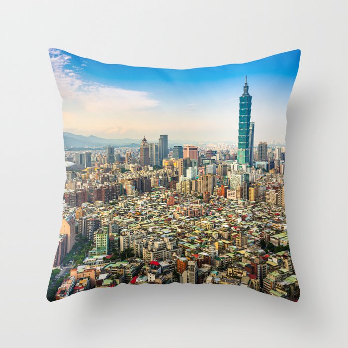 Aerial view and cityscape of Taipei, Taiwan Throw Pillow
