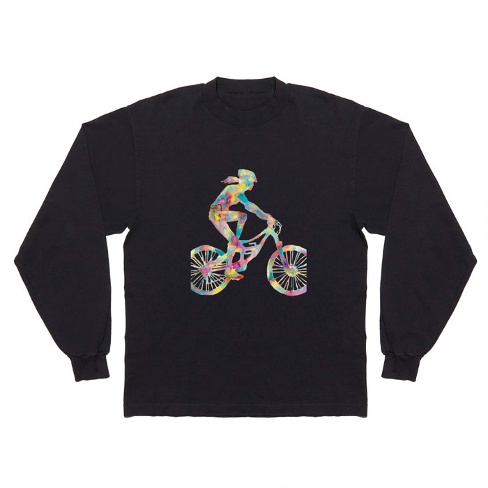 Girl mountain biking art game play sport print watercolor Long Sleeve T Shirt