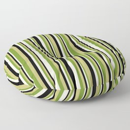 [ Thumbnail: Dark Khaki, Green, Beige, and Black Colored Lined Pattern Floor Pillow ]