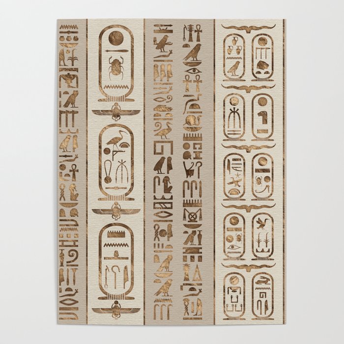 Egyptian hieroglyphs Pastel Gold Poster