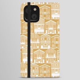 Monochromatic Portuguese houses // rob roy yellow background white striped Costa Nova inspired houses iPhone Wallet Case