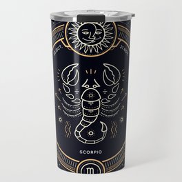 Scorpio Zodiac Golden White on Black Background Travel Mug