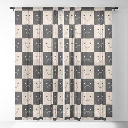 Plaid of Emotions pattern black Sheer Curtain