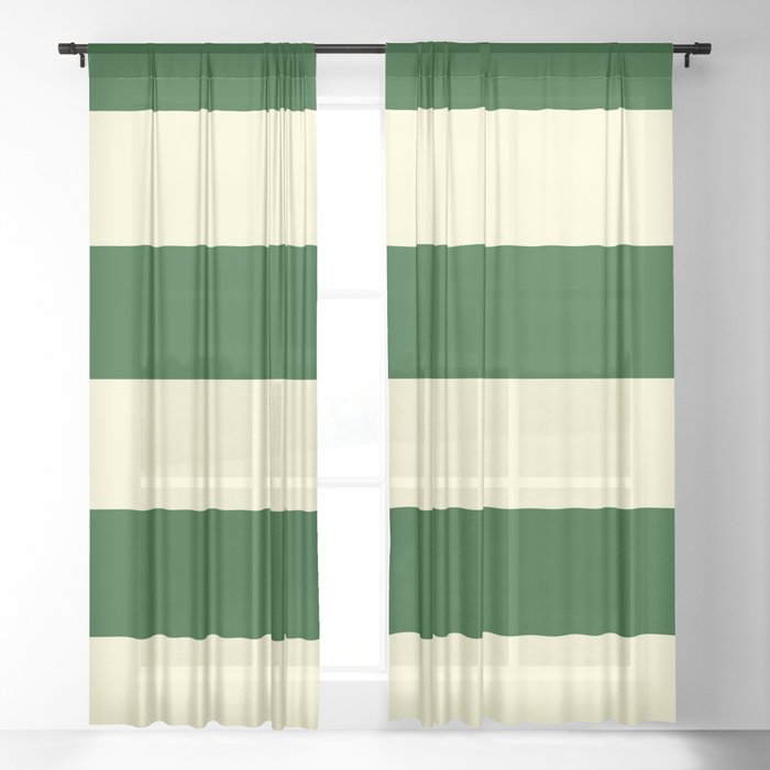 Large Stripes Sheer Curtain, Green And Cream Curtains