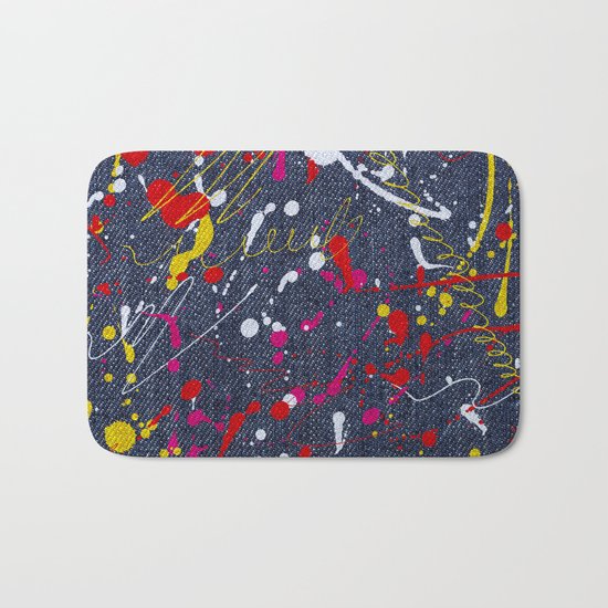 Paint splattered jeans Bath Mat