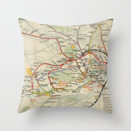 London underground railways.-Vintage Pictorial Map Throw Pillow