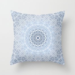 Boho White Lace Mandala in Gray Blue Throw Pillow
