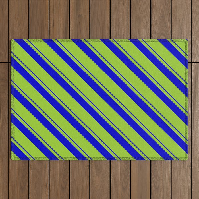 Blue & Green Colored Pattern of Stripes Outdoor Rug