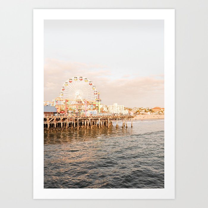 Sunset At Santa Monica Pier Ferris Wheel Photo | Pastel Sky California Beach Art Print | Travel Photography Art Print